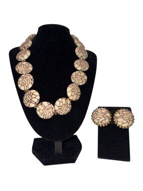 Marble Vein Statement Necklace & Clip-on Earrings by Vita Ambita